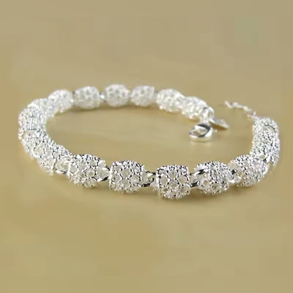 NIB S925 Sterling Silver Flower Beads Bracelet Hollow Ball Adjustable Chain - Picture 13 of 13